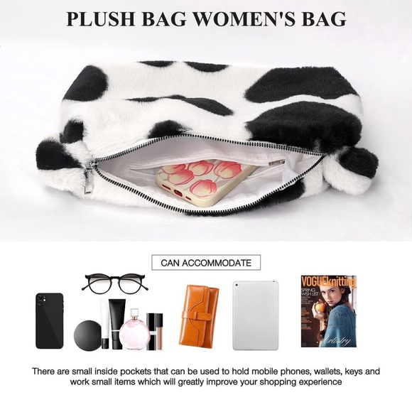 Fuzzy Tote Bag Y2K Fluffy Shoulder Bag Women Furry Purse Large Cute Plush Bag - Picture 3 of 6